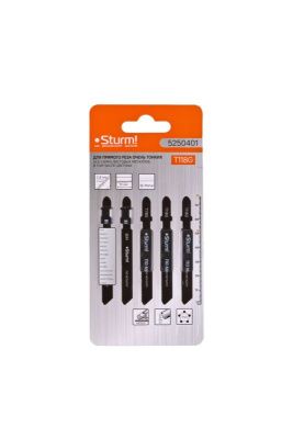 Пилки для лобзика по металлу T118G, 5 шт, 76х51мм, шаг зуба 0,8мм, тонкий прямой рез, HSS,  Sturm-Tehinstrument