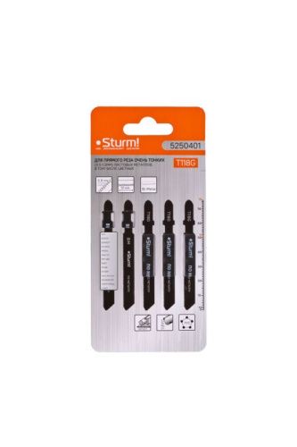 Пилки для лобзика по металлу T118G, 5 шт, 76х51мм, шаг зуба 0,8мм, тонкий прямой рез, HSS,  Sturm-Tehinstrument