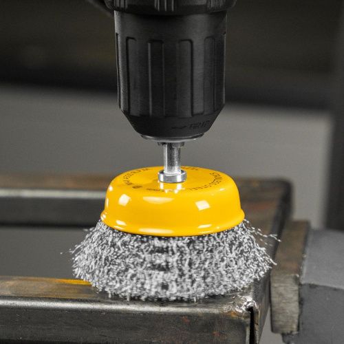Щетка для дрели, 75 мм, Чашка, со шпилькой, нержавеющая витая проволока Denzel-Tehinstrument