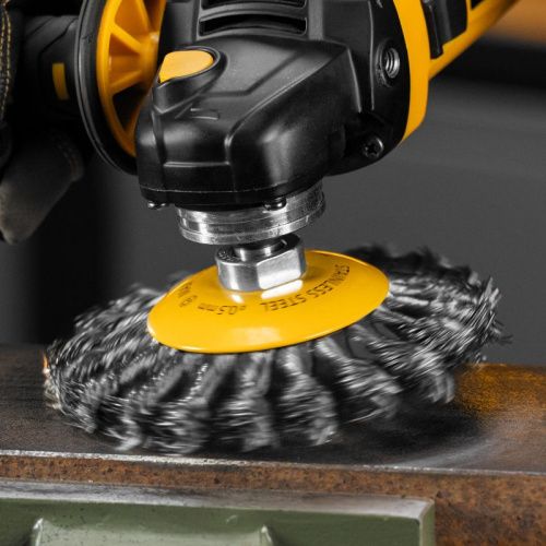 Щетка для УШМ, 125 мм, "Тарелка", крученая нержавеющая проволока 0.5 мм, М14 Denzel-Tehinstrument