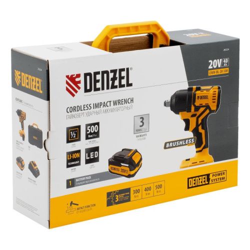 Бесщеточный аккумуляторный ударный гайковерт Denzel CIWH-BL-20-500, Li-Ion, 20 В-Tehinstrument