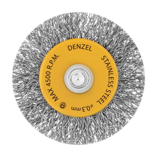 Щетка для дрели, 50 мм, Плоская, со шпилькой, нержавеющая витая проволока Denzel-Tehinstrument