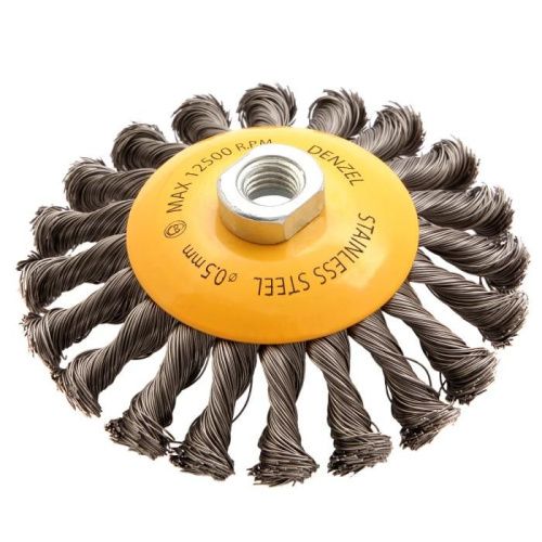 Щетка для УШМ, 125 мм, "Тарелка", крученая нержавеющая проволока 0.5 мм, М14 Denzel-Tehinstrument