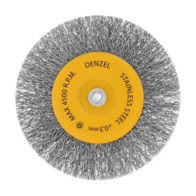 Щетка для дрели 100 мм, Плоская, со шпилькой, нержавеющая витая проволока Denzel-Tehinstrument