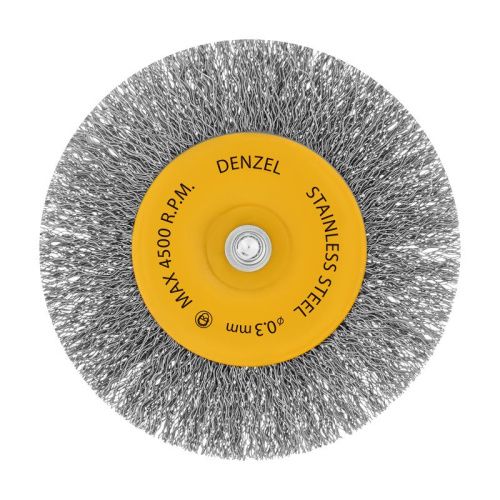 Щетка для дрели 100 мм, Плоская, со шпилькой, нержавеющая витая проволока Denzel-Tehinstrument