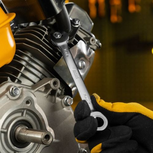 Ключ комбинированный трещоточный, 14 мм, CrV, матовый хром Denzel-Tehinstrument