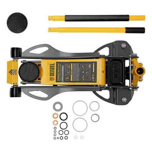 Домкрат гидравлический подкатной, 3 т, 75-500 мм, быстрый подъем, низкий подхват, проф. Denzel-Tehinstrument