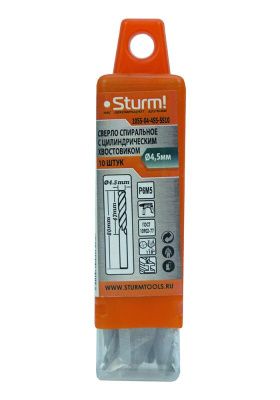 Сверло по металлу  Sturm 4,5х80мм, сталь HSS, упаковка 10 шт-Tehinstrument
