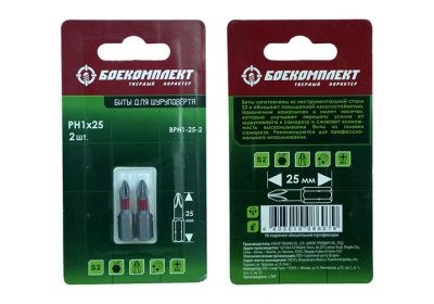 Биты PH1x25мм, сталь S2, 2шт, БОЕКОМПЛЕКТ-Tehinstrument
