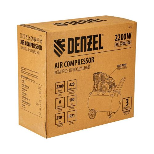 Компрессор воздушный ременной привод Denzel BCI 2200/100-Tehinstrument