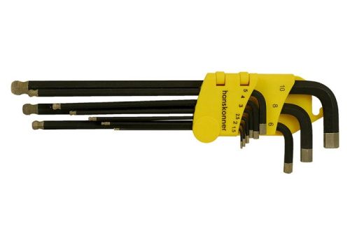 Набор шестигранных ключей с шаром, 1, 5-10 мм, 9 шт, S2, экстра-длинные, Hanskonner-Tehinstrument