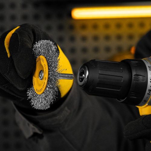 Щетка для дрели, 75 мм, Плоская, со шпилькой, нержавеющая витая проволока Denzel-Tehinstrument