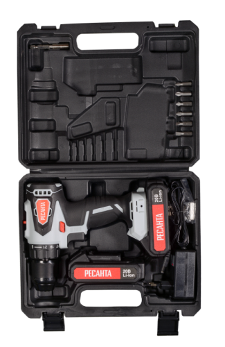 Дрель-шуруповерт аккумуляторная Ресанта ДА-20-2ЛК-Б (2,0 А/ч) (бесщеточный двигатель)-Tehinstrument
