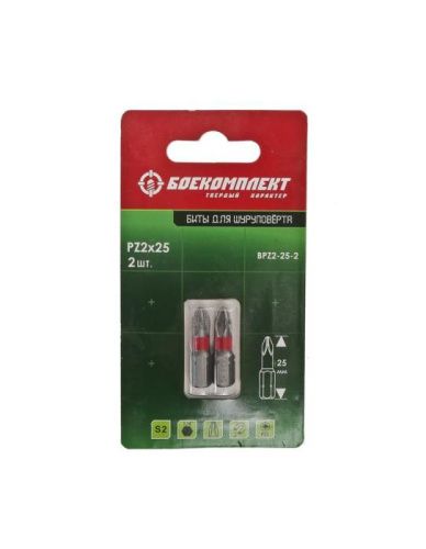 Биты PZ2x25мм, сталь S2, 2шт, БОЕКОМПЛЕКТ-Tehinstrument