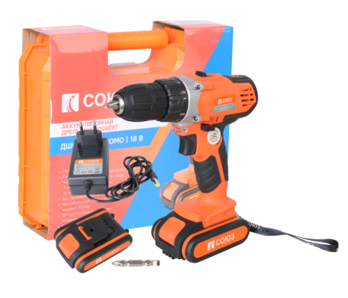 Аккумуляторный шуруповерт СОЮЗ ДШС-18-2К-ПРОМО-Tehinstrument