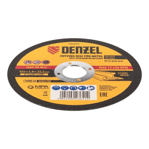 Круг отрезной по металлу, 125 х 1,0 х 22,2 мм, WA60TBF, в метал.банке, 10 шт. Denzel-Tehinstrument
