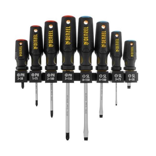 Набор отверток на полке, 8 шт., PH+SL, S2, 3к рукоятка Denzel-Tehinstrument