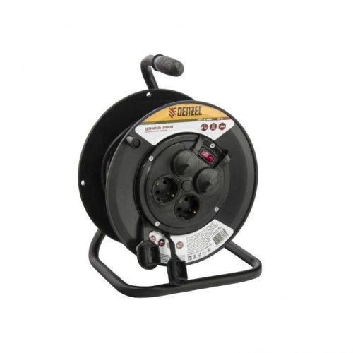 Удлинитель силовой на кабельной катушке, 25 м, 4 розетки с крышкой, IP44, 16 А, серия УХз16 Denzel-Tehinstrument