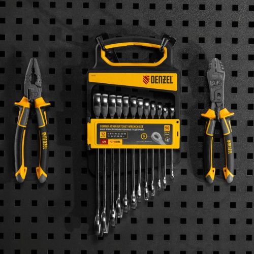 Набор ключей комбинированных трещоточных 6-19 мм, 12 шт., CrV, матовый хром Denzel-Tehinstrument