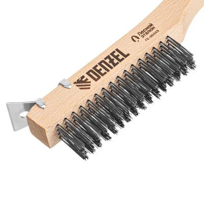 Щетка зачистная 4-х рядная, проволока из нержавеющей стали с деревянной ручкой скребок, EFP// Denzel-Tehinstrument