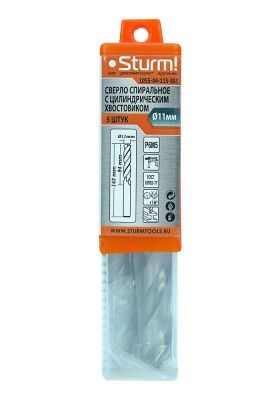 Сверло по металлу  Sturm 11,0х142 мм, сталь HSS, упаковка 5 шт-Tehinstrument