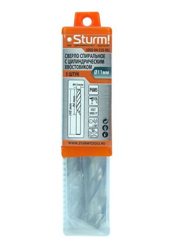 Сверло по металлу  Sturm 11,0х142 мм, сталь HSS, упаковка 5 шт-Tehinstrument