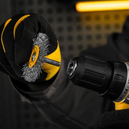 Щетка для дрели, 60 мм, Плоская, со шпилькой, нержавеющая витая проволока Denzel-Tehinstrument