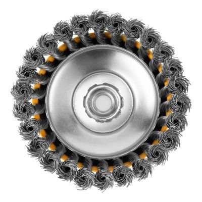 Щетка для УШМ, 125 мм, "Чашка", крученая нержавеющая проволока 0.5 мм, М14 Denzel-Tehinstrument