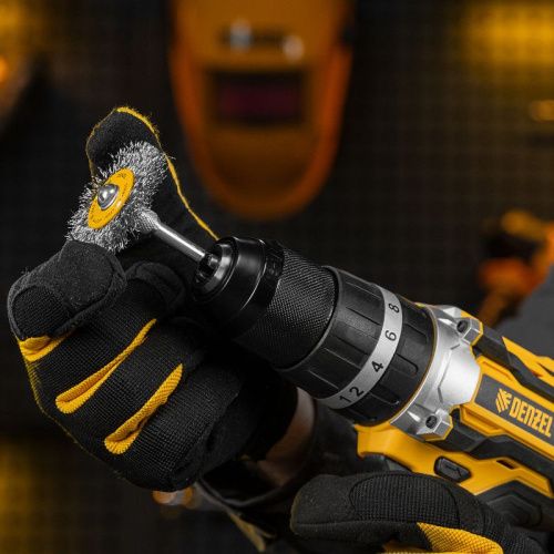 Набор щеток для дрели, 5 Плоских 25-38-50-63-75 мм, шпилька, нерж. вит. проволока Denzel-Tehinstrument