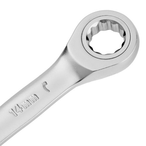 Ключ комбинированный трещоточный, 14 мм, CrV, матовый хром Denzel-Tehinstrument