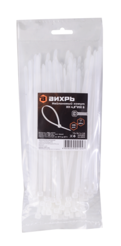 Хомуты нейлоновые (стяжки) белые 100 шт. Вихрь 4,8*200 Б-Tehinstrument