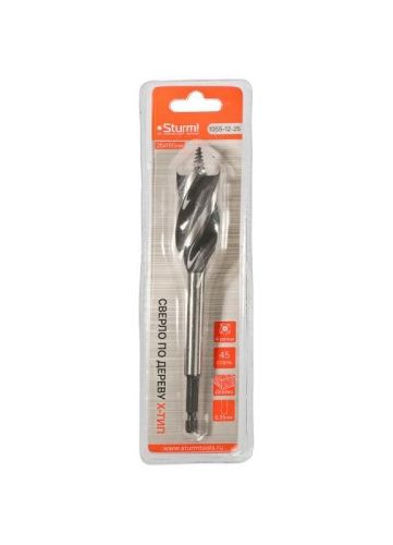 Cверло по дереву X тип, 4 резца, D=25мм, L=165мм, 6гр. Хв., блистер,  Sturm-Tehinstrument