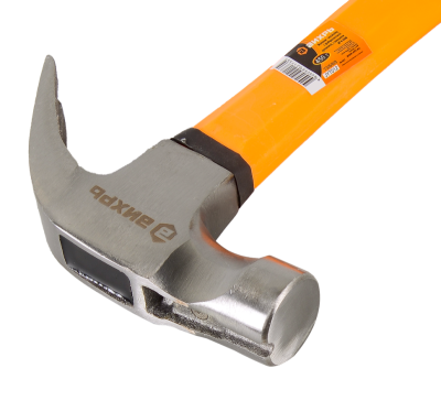 Молоток-гвоздодёр, 450гр., фиберглассовая двухкомпонентная ручка, с магнитом, Вихрь-Tehinstrument