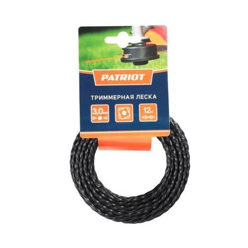 Леска D 3,0 мм L 12 м (скрученный квадрат, черная), Patriot-Tehinstrument