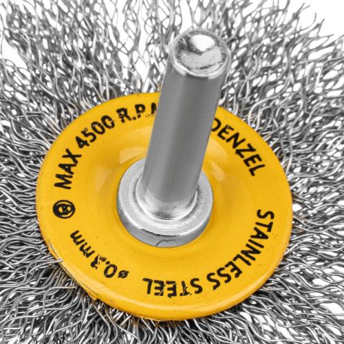 Щетка для дрели, 60 мм, Плоская, со шпилькой, нержавеющая витая проволока Denzel-Tehinstrument