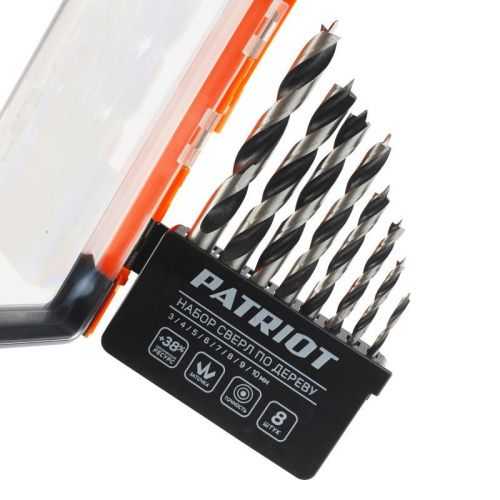 Набор сверл по дереву спиральные W-образная заточка 3, 4, 5, 6, 7, 8, 9, 10 мм, Patriot-Tehinstrument
