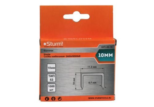 Скобы для степлера 10мм (тип 53), 1000шт,оцинкованные,закаленные,  Sturm-Tehinstrument