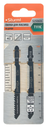 Пилки для лобзика по дереву T111C, 2 шт, 100х75мм, шаг зуба 3мм, быстрый прямой рез, HCS,  Sturm-Tehinstrument