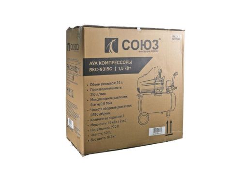 Компрессор воздушный масляный ВКС-9315С  СОЮЗ, 1,5кВт, 210л/мин, ресивер 24 л, прямой привод-Tehinstrument