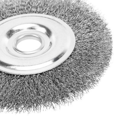 Щетка для УШМ, 150 мм, "Плоская", витая нержавеющая проволока 0.3 мм, посадка 22.2 мм Denzel-Tehinstrument