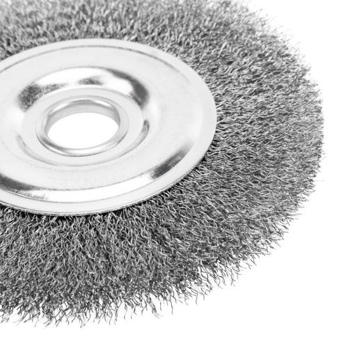 Щетка для УШМ, 150 мм, "Плоская", витая нержавеющая проволока 0.3 мм, посадка 22.2 мм Denzel-Tehinstrument