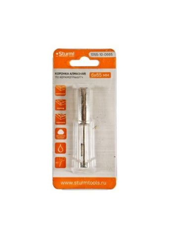 Коронка алмазная по керамограниту 6 х 65 мм, блистер,  Sturm-Tehinstrument