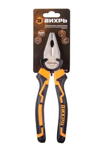 Плоскогубцы (пассатижи), 200мм., никелированные, двухкомпонентные рукоятки, Вихрь-Tehinstrument