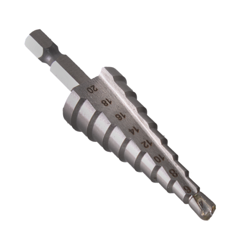 Сверло ступенчатое по металлу 4-6-8-10-12-14-16-18-20мм, P6M5, шестигранный хвостовик Вихрь-Tehinstrument