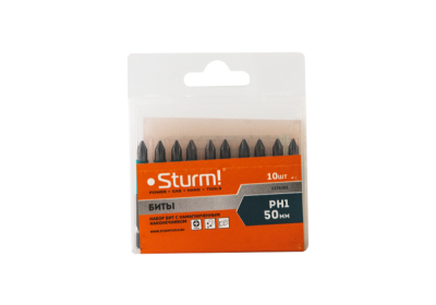 Биты PH1x50мм, сталь S2, С МАГНИТН. НАКОНЕЧНИКОМ,10 шт. В пластик.кейсе  Sturm-Tehinstrument