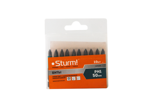 Биты PH1x50мм, сталь S2, С МАГНИТН. НАКОНЕЧНИКОМ,10 шт. В пластик.кейсе  Sturm-Tehinstrument