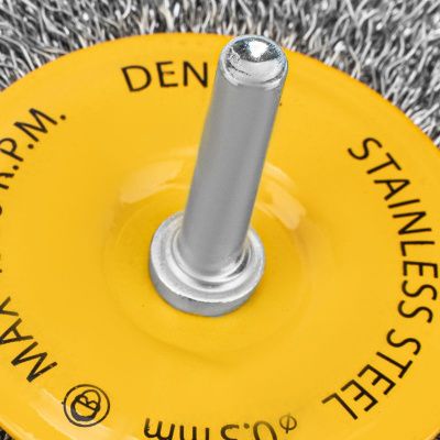 Щетка для дрели 100 мм, Плоская, со шпилькой, нержавеющая витая проволока Denzel-Tehinstrument