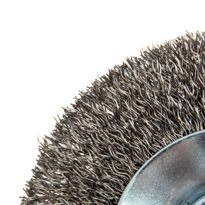 Щетка для УШМ, 100 мм, "Тарелка", витая нержавеющая проволока 0.3 мм, М14 Denzel-Tehinstrument