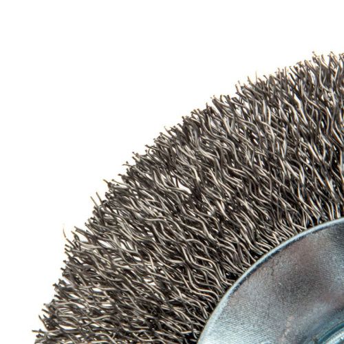 Щетка для УШМ, 100 мм, "Тарелка", витая нержавеющая проволока 0.3 мм, М14 Denzel-Tehinstrument