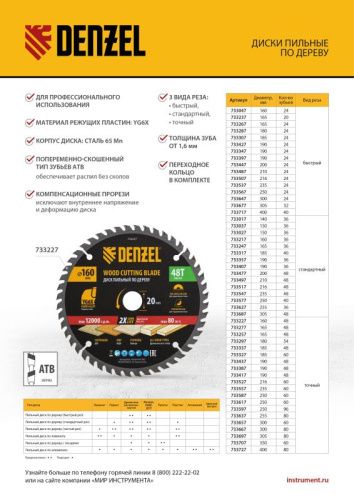 Пильный диск по дереву ф200 х 30 мм, 24 зубьев Denzel-Tehinstrument